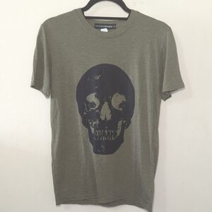 Lulusimonstudio Skull Tee Army Green Black Graphic Short Sleeve Women's Size S